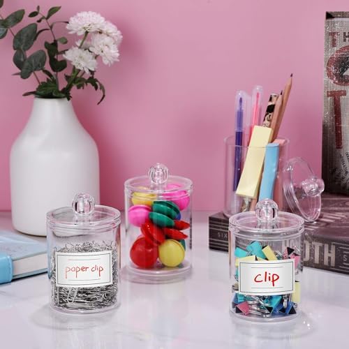 Bathroom Organizer Bathroom Accessories Storage- 4Pcs Acrylic Holder Dispenser for Cotton Swabs, Balls, Pads, Floss| Clear Plastic Set Bathroom Essentials Accessories Decor, Vanity Makeup