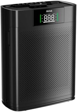 AIRTOK Air Purifiers for Home Large Room up to 1300 Ft² with Air Quality Monitor, HEPA Sleep Mode, Aromatherapy, Pet Air Purifier for Bedroom, Air Cleaner with 2X-Purification & 360°Air Outlet AP2301