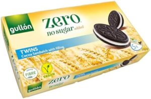 Gullon No Sugar Added Twins Cocoa Sandwich with Vanilla Filling 210g - Delicious, Crispy & Baked to Perfection