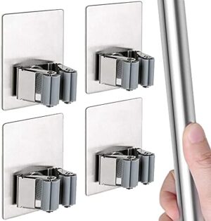 Toworld 4 PCS Broom Holder Mop Holder Broom & Mop Grippers Self Adhesive No Drilling Super Anti-Slip Broom and Dustpan Hanger Wall Mount Mops Rakes Holder for Home, Kitchen, Garden, Garage Storage