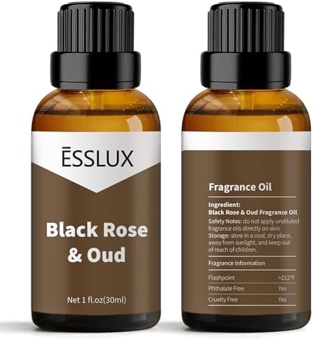 ESSLUX Black Rose & Oud Fragrance Oil - Essential Oils for Diffuser, Candle Soap Making Scents, Aromatherapy Scented Massage, Perfume for Humidifier Home Fragrance, 30ml