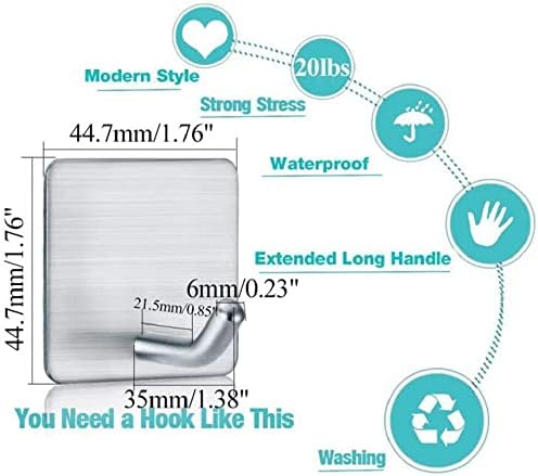 Womdee Adhesive Hooks Stick on Hooks Heavy Duty Wall Hooks Hangers for Hanging Bathroom Kitchen Home Door Closet Cabinet-Stainless Steel-4 Packs