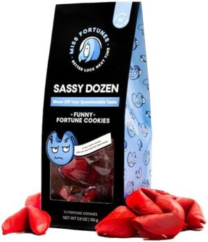 Miss Fortunes, Funny Fortune Cookies, The Sassy Dozen, Let Your Twisted Sense of Humor Shine! Written by Professional Comedy Writers, Safe For All Ages (Box of 12 Individually Wrapped Cookies)