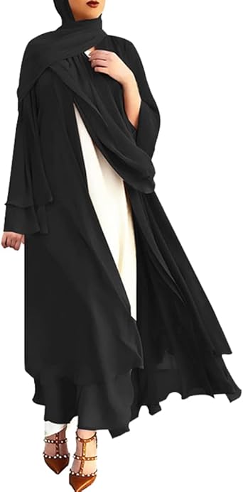 Abayas for Women Muslim Dubai Dress Solid Loose Fit Long Cardigan Islamic Kaftan Robe Open Front Maxi Length