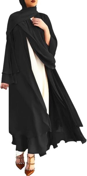 Abayas for Women Muslim Dubai Dress Solid Loose Fit Long Cardigan Islamic Kaftan Robe Open Front Maxi Length