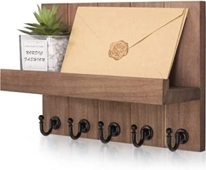Key Holder for Wall, Decorative Mail Organizer Wall Mount with 5 Key Hooks for Farmhouse Apartment Essentials, Home Decor for Living Room (Brown)