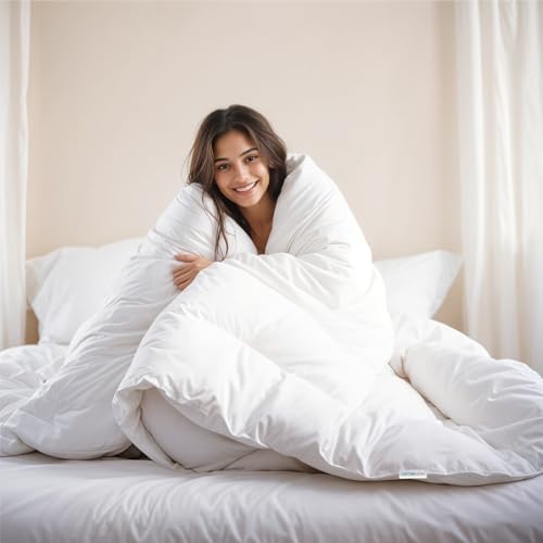 Cotton Home Casual Bedding Comforter Duvet Insert White Luxury Microfiber All Seasonal Quilted Comforter/Duvet with Corner Tabs Lightweight Breathable Machine Washable Bedding Essentials (220x240cm)