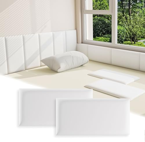 Modern White 7.8 IN x 15.7 IN Headboard Panel for Wall, 4 Pack - Artificial Leather, Self-Adhesive, Easy to Clean, Wall Mount