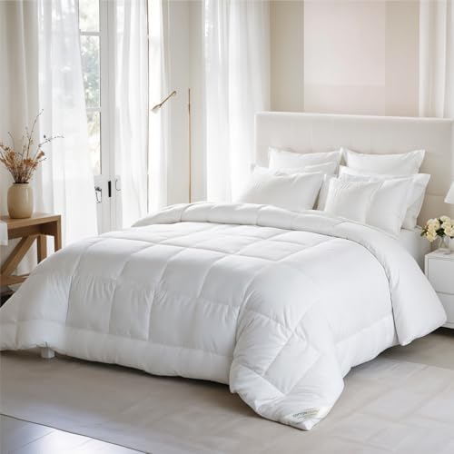 Cotton Home Casual Bedding Comforter Duvet Insert White Luxury Microfiber All Seasonal Quilted Comforter/Duvet with Corner Tabs Lightweight Breathable Machine Washable Bedding Essentials (220x240cm)