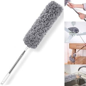 Microfiber Feather Duster with Extendable Pole, 30-100 inches Extra Long Cobweb Duster for Cleaning, Bendable Head, Non-Scratch, Washable Duster for Ceiling, Fan, Furniture Gray