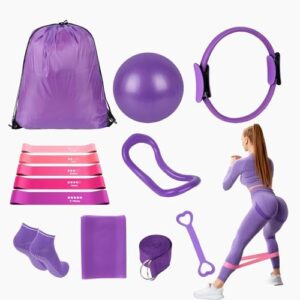 13 Pcs Pilates Essentials Kit for Women, Home Workout Equipment Set with 9.8” Ball, Magic Circle, Accessories, Perfect for Beginners to Toning & Fitness