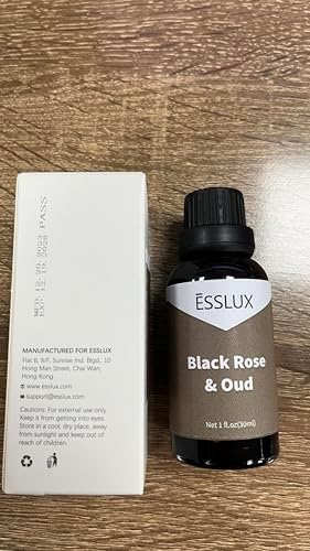ESSLUX Black Rose & Oud Fragrance Oil - Essential Oils for Diffuser, Candle Soap Making Scents, Aromatherapy Scented Massage, Perfume for Humidifier Home Fragrance, 30ml