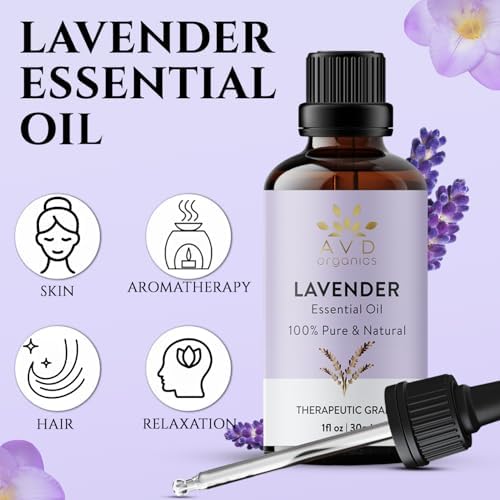 AVD Organics Lavender Essential Oil 30ml – 100% Pure & Natural Lavender Oil for Diffuser, Aromatherapy, Sleep, Massage, Skin, Meditation & Relaxation | Therapeutic Grade | 1 fl oz