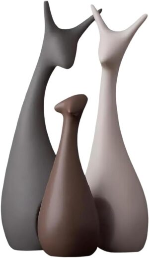 Home Decor Ceramic Figures, Matte Finish - Set of 3 (Matte Brown) | Elegant Abstract Figurines | Modern Home Decoration Sculpture Showpiece | Matte Finish Deer Statues