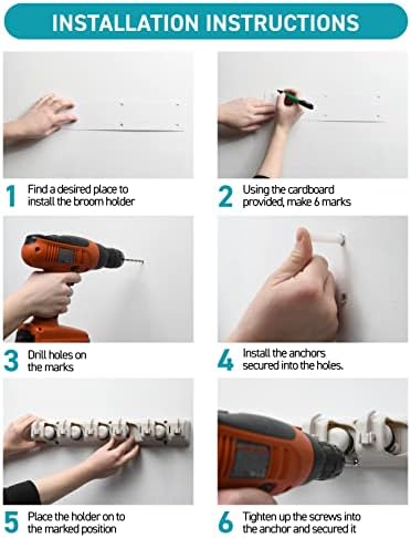 Home-It It Mop And Broom Holder, 5 Position With 6 Hooks Garage Storage Holds Up To 11 Tools, Solutions For Holders, Systems Organizer Shelving Ideas