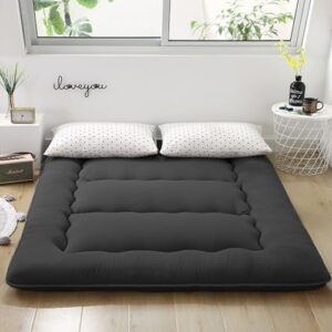 Beauenty Japanese Floor Mattress, Roll Up Quilted Bed Futon Mattress, Thicken Sleeping Pad, Portable Daybed Guest Bed,150 * 200CM Black (Style 1)