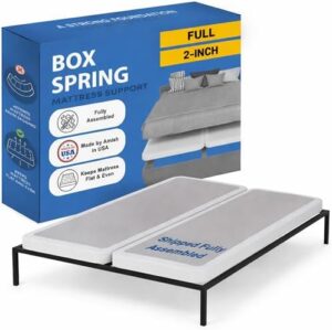 Greaton, Box Spring Bed Base Full Size, 2-Inch Wood Amish Made in USA – Quiet Noise Free, 2-Pieces Under Mattress-Support BoxSpring, Fully Assembled, White, 2" Foundation