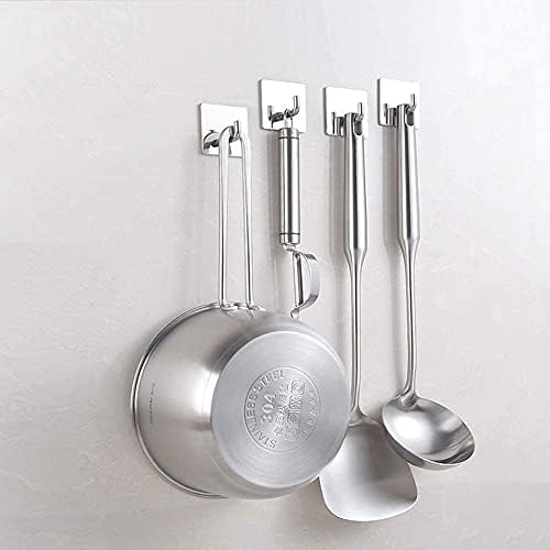 Womdee Adhesive Hooks Stick on Hooks Heavy Duty Wall Hooks Hangers for Hanging Bathroom Kitchen Home Door Closet Cabinet-Stainless Steel-4 Packs