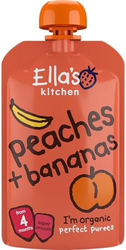 Ella's Kitchen Organic Super Smooth Peaches and Bananas Puree, 4+ Baby Food, Gluten & Dairy Free - 120g