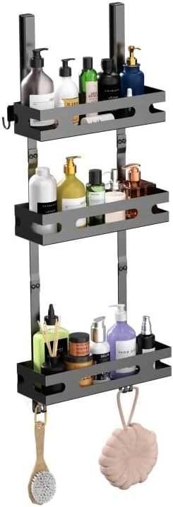 YEAUPE PRO Hanging Shower Shelf – 3-Piece Stainless Iron Set with Suction Cups and Hooks, Drill-Free, 78 cm Long, Supports up to 18 kg