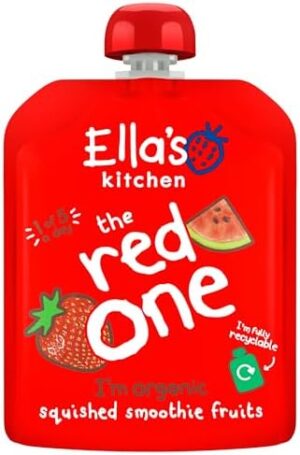 Ella's Kitchen Organic Squished Smoothie Fruits - The Red One, 6+ Months Baby Food, Gluten & Dairy Free - Pack of 4 Each 90g
