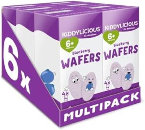 Kiddylicious Blueberry Wafers | Gluten & Dairy Free Kids Snack | Suitable for 6+ Months | Pack of 6, 6x16g