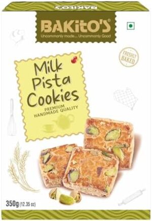 Bakito's Milk Pista Cookies 350g – Handmade Premium Eggless Biscuits | Protein-Rich, Crispy & Delicious Indian Tea-Time Snack | Fresh & Healthy Treat