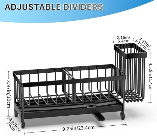 Cisily Sponge Holder for Kitchen Sink, Sink Caddy with High Brush Holder, Organzier Rustproof 304 Stainless Steel Dish Organizer Divider, Soap Dispenser Storage