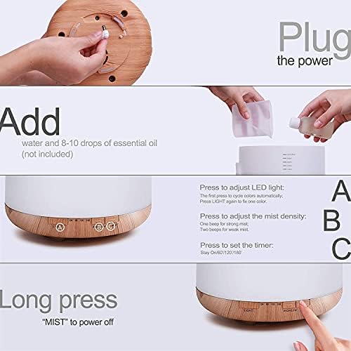 Baeskii 500ml Essential Oil Diffuser, Quiet Aromatherapy Mist Diffusers for Essential Oils, Ultrasonic Oil Diffuser with Remote Control,Timer, 7 Colors Light for Bedroom