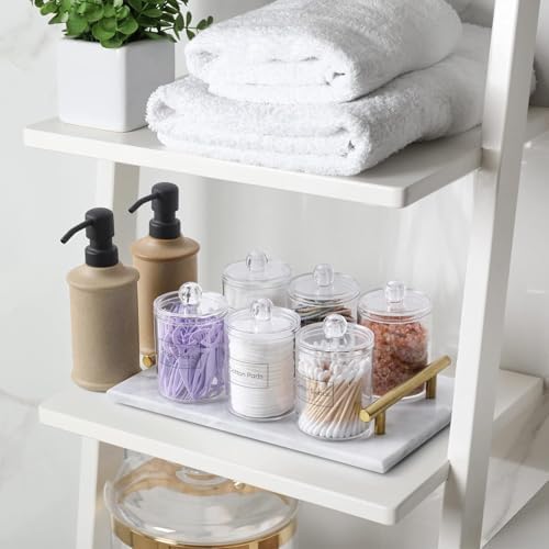 Bathroom Organizer Bathroom Accessories Storage- 4Pcs Acrylic Holder Dispenser for Cotton Swabs, Balls, Pads, Floss| Clear Plastic Set Bathroom Essentials Accessories Decor, Vanity Makeup