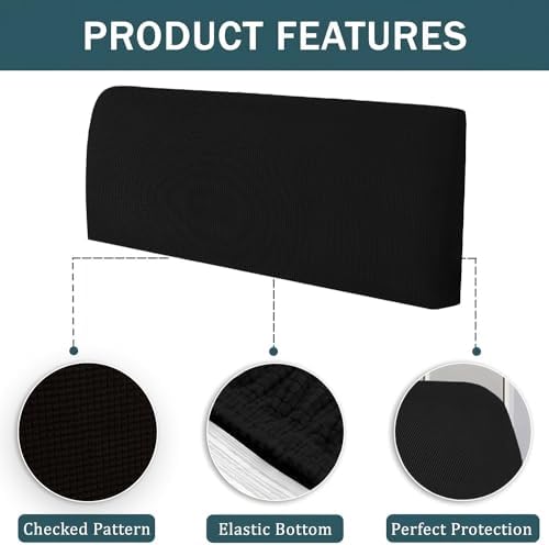 Bed Headboard Cover, Dustproof Stretch Bed Head Protector Cover, Solid Color Bedroom Decoration, for Bedroom Decor, Washable (Black,200cm)