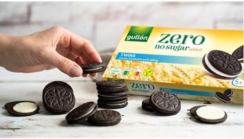 Gullon No Sugar Added Twins Cocoa Sandwich with Vanilla Filling 210g - Delicious, Crispy & Baked to Perfection