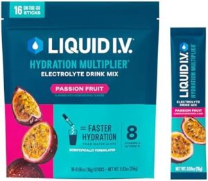 Liquid I.V. Hydration Multiplier, Electrolyte Powder, Easy Open Packets, Supplement Drink Mix (Passion Fruit) (16)