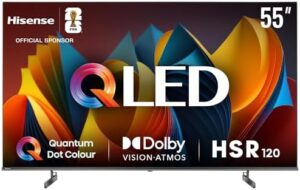 Hisense 55 inch QLED Smart TV E7N-Quantum Dot Colour, AI Picture, Dolby Vision, Dolby Atmos, Share to TV, Voice Control, Filmmaker Mode, Youtube, Netflix, Disney+ and Shahid, 55E7N (2024 UAE Version)