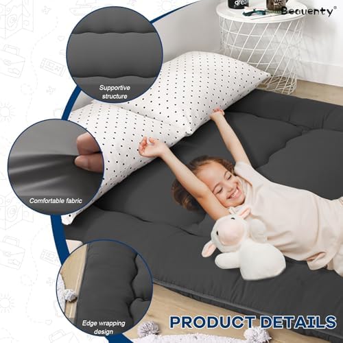 Beauenty Japanese Floor Mattress, Roll Up Quilted Bed Futon Mattress, Thicken Sleeping Pad, Portable Daybed Guest Bed,150 * 200CM Black (Style 1)