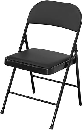 SKY-TOUCH Folding Chair with Padded Seat&Backrest,Multi Functional PU Portable Chairs for Indoor/Outdoor Home Dining Office Outdoor Fishing, Black - 40x40x80cm