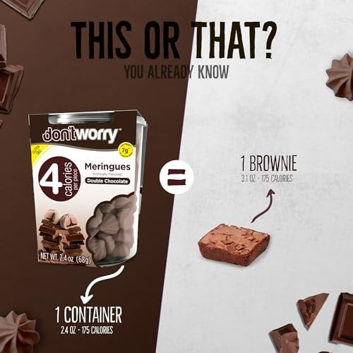Don't Worry Low Calorie Meringue Cookies - 4 Pack - Chocolate| Sugar Free Chocolate Filled Center |Only 4 Calories per Piece, Low Sugar Candy, Gluten Free, Keto Friendly and Healthy Snacks for Adults