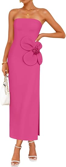 ZESICA Women's Summer Strapless Bodycon Maxi Dress Ribbed Knit Backless Floral Tube Cocktail Party Long Dresses