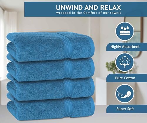 Bliss Casa Bath Towel Set (4 Pack, 70 X 140 cm) - 600 GSM 100% Combed Cotton Quick Drying Highly Absorbent Thick Bathroom Towels - Soft Hotel Quality for Bath and Spa - Navy