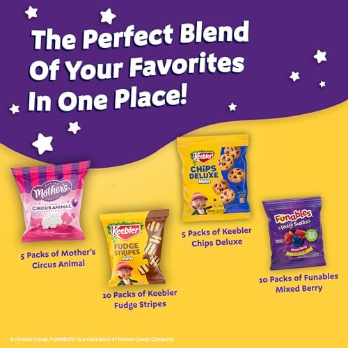 Keebler Sweet Treat Variety Pack, 30-Count Box, Includes Chips Deluxe, Funables, Fudge Stripes, and Mother's Circus Animal Cookies, 29 oz