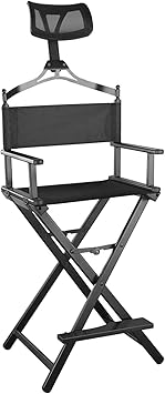 Folding Directors Chair,Oversized Tall Portable Makeup Artist Chair 330 lbs,Outdoors Camping Chairs with Headrest,Comfortable Backrest and Foot Support(Black)