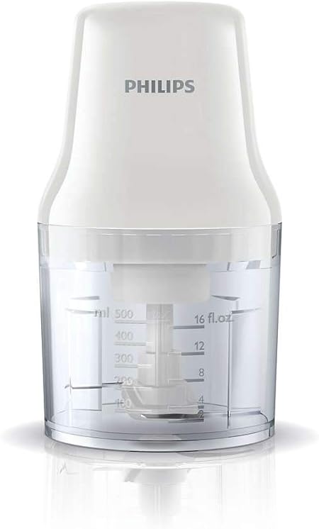 Philips Chopper Daily Collection - 450W, 0.7L Plastic Bowl, 2 Blades, White - HR1393/01