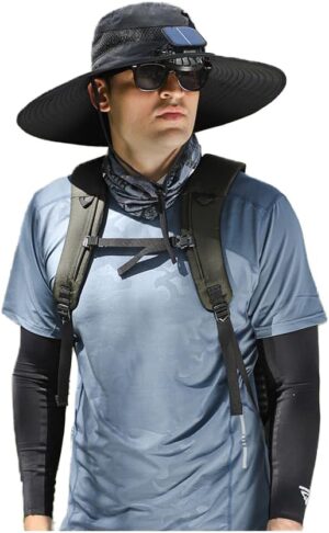 Skade Solar Fan Hat - Wide Brim Sun Hat with 2 Solar Fans - Removable & USB Charging - Unisex Adult