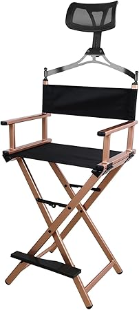 Foldable Director Chair, Lightweight Aluminum Portable Makeup Artist Chair, for Bedroom, Studio, Salon and Outdoor Activities With headrest (Rose Gold)