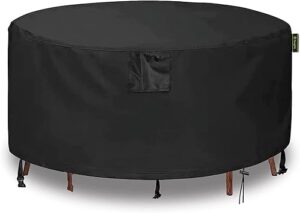 Round Patio Table Cover, Patio Furniture Covers Round, Outdoor Furniture Cover Waterproof, UV Resistant, Windproof, Dustproof, 90''D x 43''H