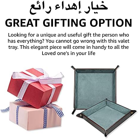 LEART Leather Valet Tray Organizer for Men and Women - Home and Office, Desk and Bedside Catchall holder for Wallets, Jewelry, Watches, Keys, Coins, Mobile, Cosmetics, TV Remote (Jade Green)