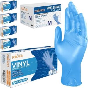 ZALCOON Vinyl Exam disposable Gloves, 4.5g latex free Powder Free Gloves for light use, Home, Cleaning, Food Prep, Food safe and Non-Sterile (5 Pack x 100 Pieces)