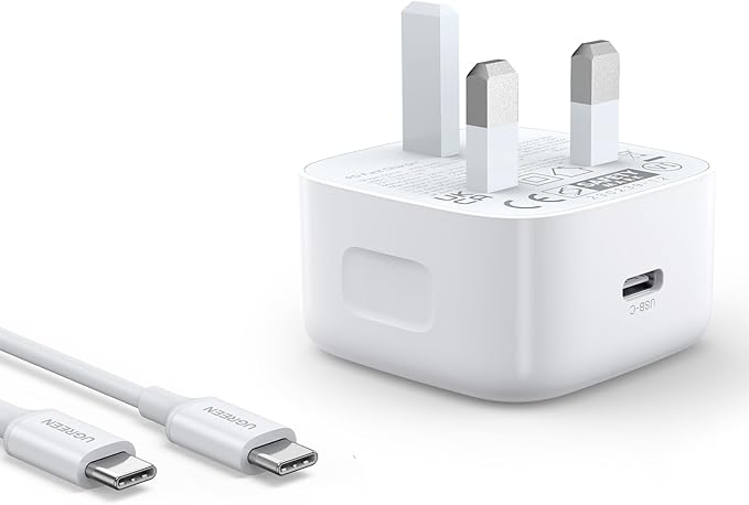 UGREEN PD 20W iPhone 16 Charger Cable Set Type C Fast Charging Adapter Cord Wall Plug with 60W USB C Cable 1M Charger Head Compatible for iPhone 16 Pro Max/16 e/15, iPad,etc