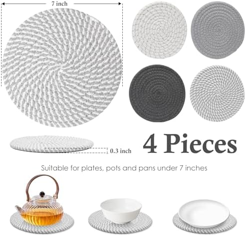 Billbotk 7" Trivets for Hot Dishes, Hot pots and Pans, 4 Heat Resistant Hot Pads, Pot Holders for Kitchen, Hot Plate Mats for Kitchen Countertops, Table, Home Essentials, Farmhouse Decor