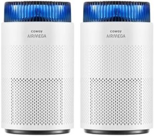 COWAY Air Purifier AM100 1+1 offer Home Bedroom 810 ft², Mood Light Air Quality Indicator, 3-in-1 Filter, GreenHepa, Removes 99.99% Pet, Dust, Odours, Allergies, Quiet 24db, White